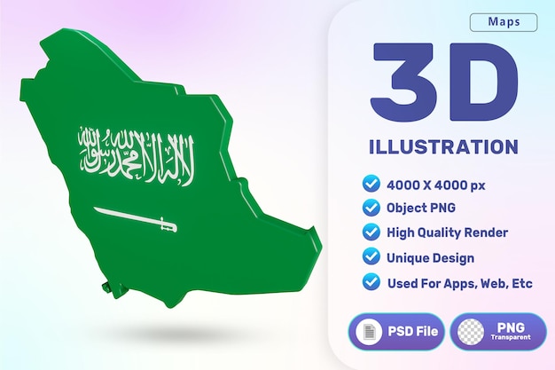 PSD 3d saudi arabia map high quality render icon