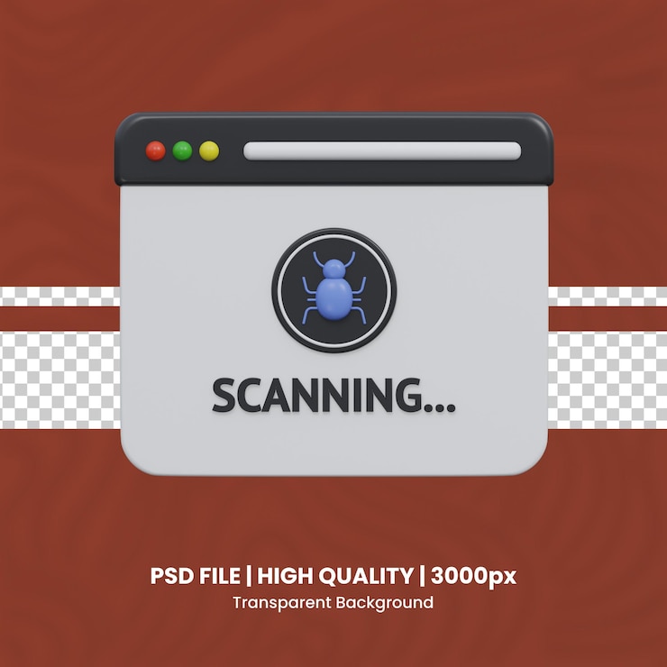 PSD 3d scanning virus cyber security 3d set transparent background psd