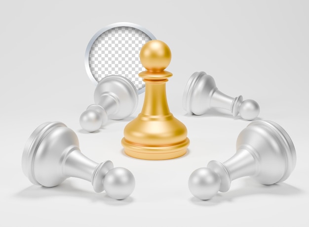 3D schaakspel afbeeldingen zilveren en gouden koning schaakstuk
