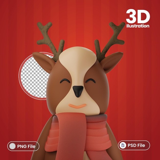 PSD 3d schattig karakter herten vrolijk kerstthema