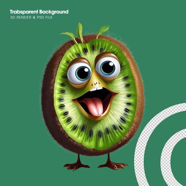 PSD 3d schattig kiwi cartoon personage