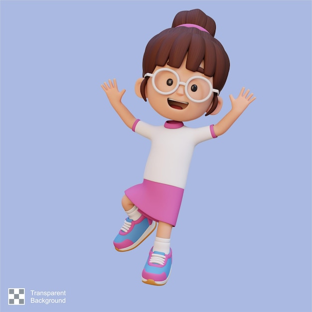 3D schattig meisje in springende pose