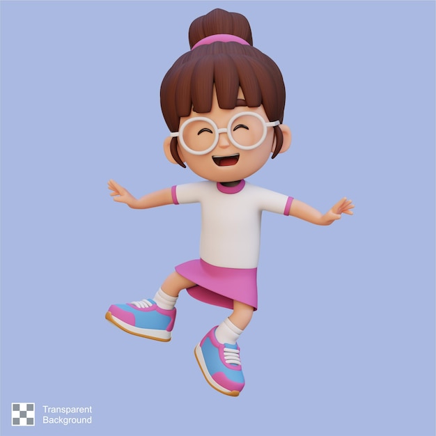 3D schattig meisje in springende pose