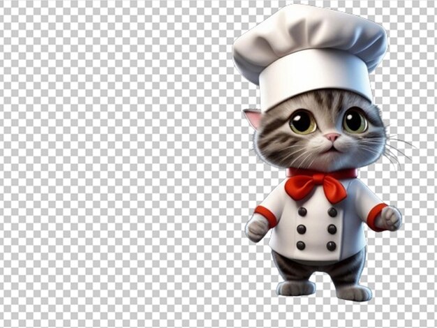 PSD 3d schattige baby kat die een chef-kok uniform draagt