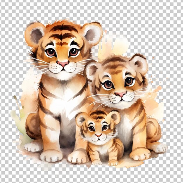 PSD 3d schattige cartoon waterverf tijger familie clipart png sublimatie