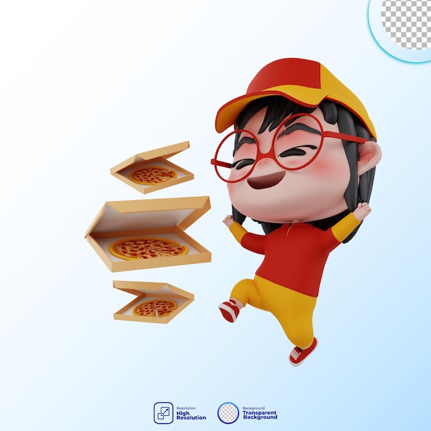 3d schattige koerier pizza karakter illustratie