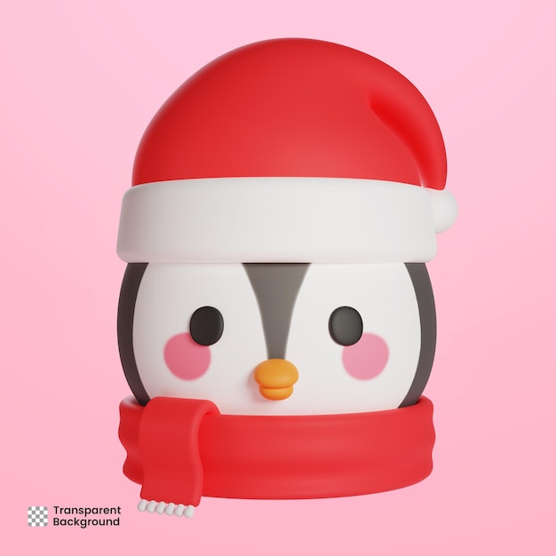 PSD 3d-schattige pinguïn met kerstmuts en sjaal