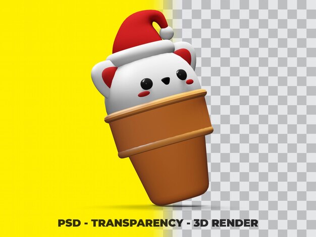 3d schattige witte kat op het ijs met transparante achtergrond psd