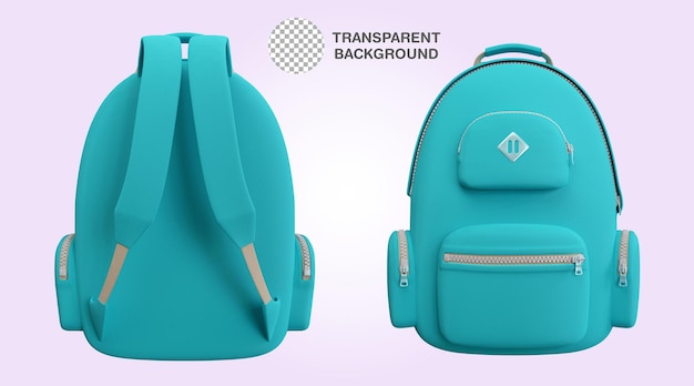 PSD 3d school backpack displayed from front and back views