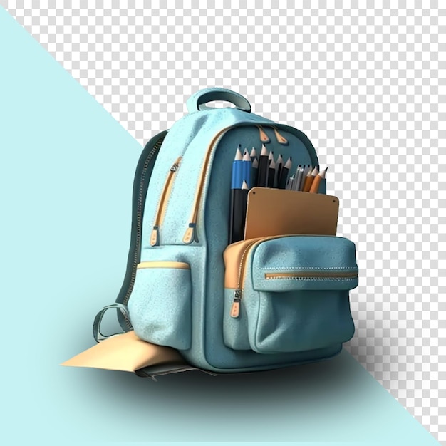 PSD 3d school backpack isolated on transparent background