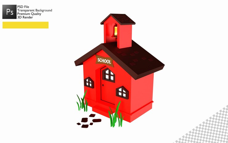 PSD 3d स्कूल बिल्डिंग इलस्ट्रेशन डिज़ाइन