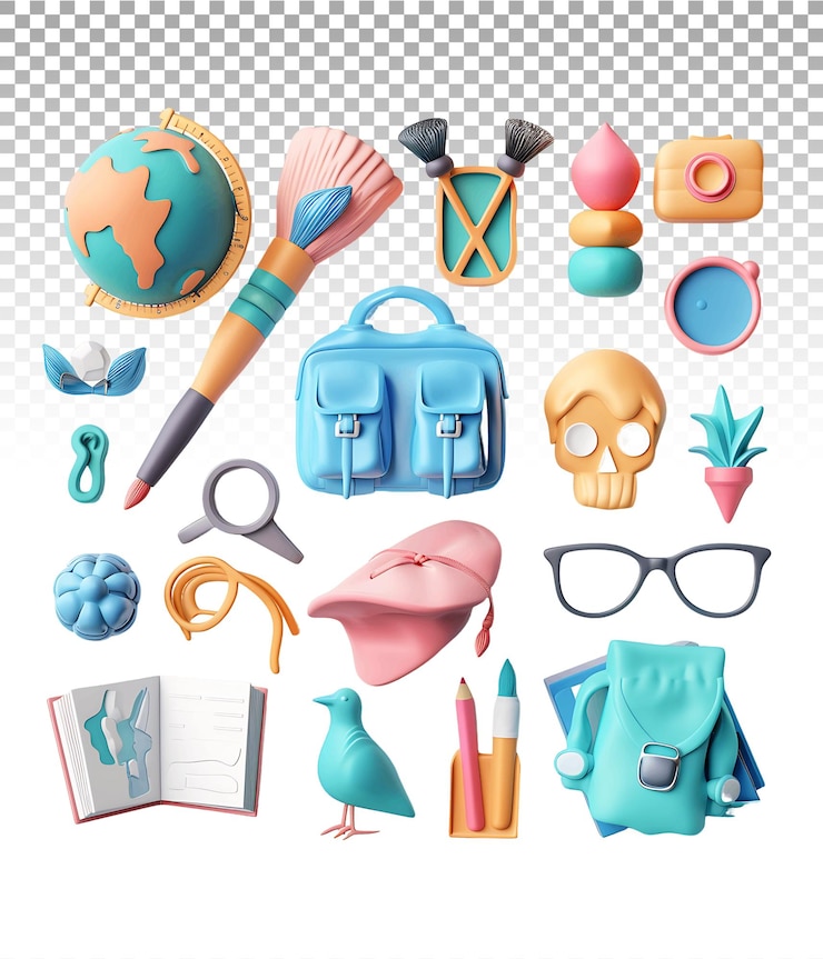 PSD 3d school and education icon set isolated transparent