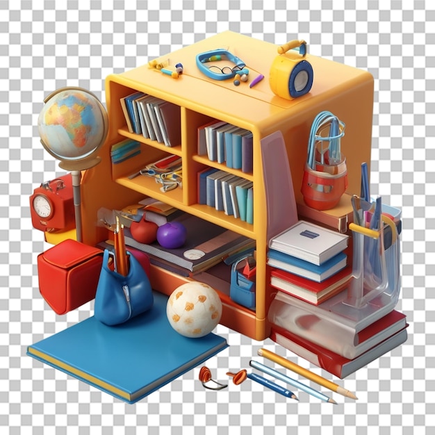 3d school equipment isolated on transparent background
