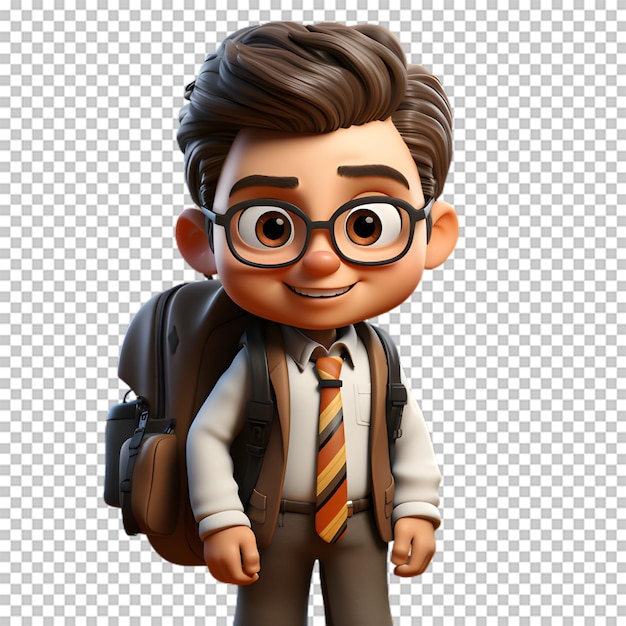 PSD 3d schoolboy with a backpack isolated on transparent background