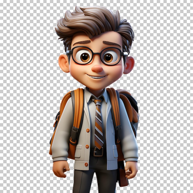 PSD 3d schoolboy with a backpack isolated on transparent background