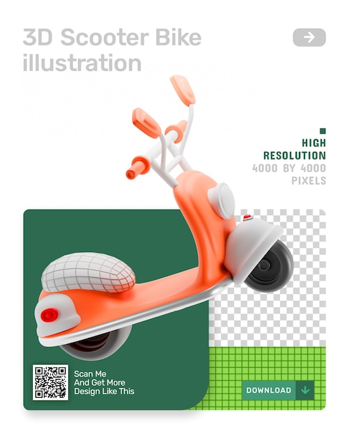 PSD illustrazione della bici dello scooter 3d con alpha layer