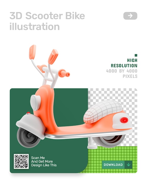 3d-scooterfietsillustratie met alfalaag