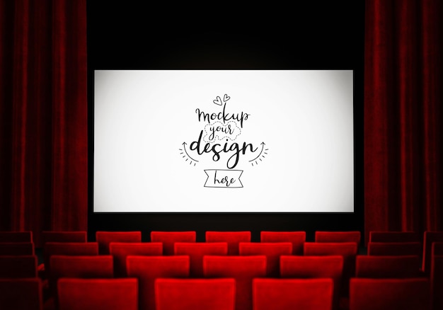 3D Screen in movie theater PSD Mockup