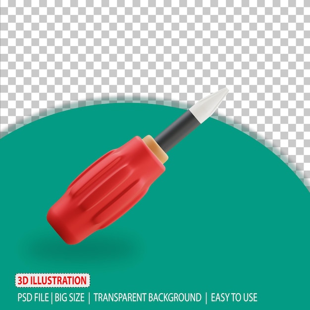 PSD 3d screwdriver illustration icon carpentry rendering with transparent background