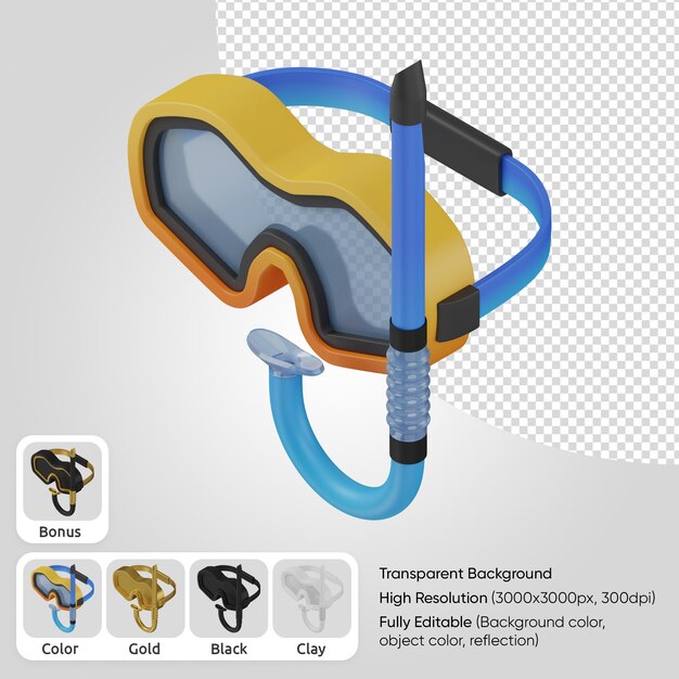 PSD maschera subacquea 3d con visiera in vetro