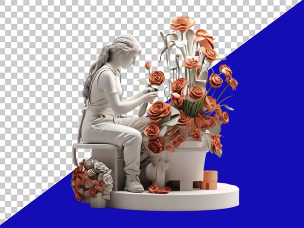 PSD 3d sculpture florist on transparent background