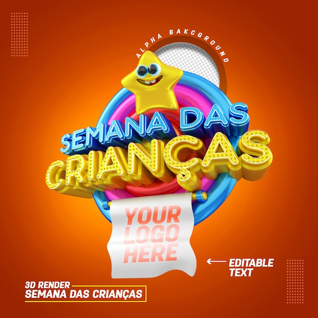 3d seal in portuguese for composition childrens week sales product promotions and offers
