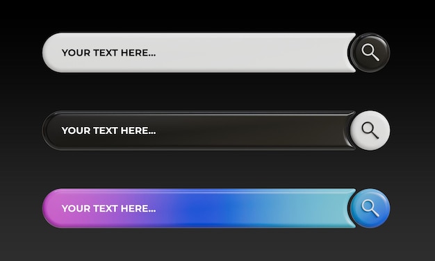 3d search bar ui elements in glossy style with lightdarkand gradient colors