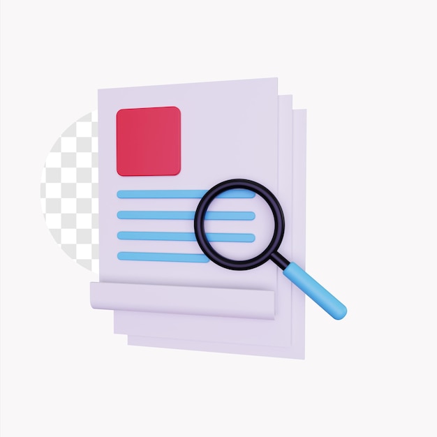 PSD 3d search document with a magnifying glass