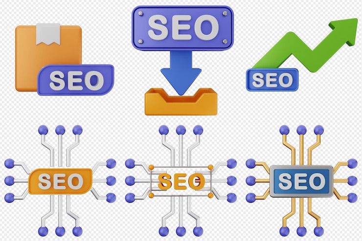 PSD 3d search engine optimization icon set bundle