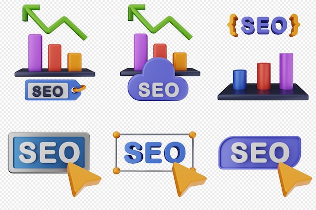 3d search engine optimization icon set bundle