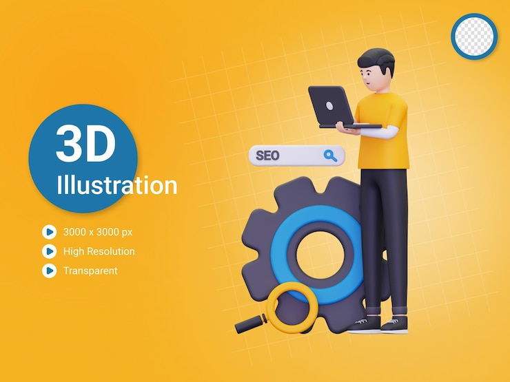 PSD 3d search engine optimization illustration