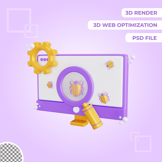 PSD 3d ricerca bug icona isolato oggetto illustrazione