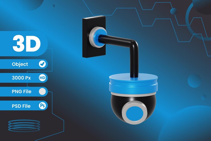 PSD 3d security camera object with transparent background