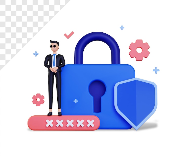 PSD 3d security with big lock and protection icon