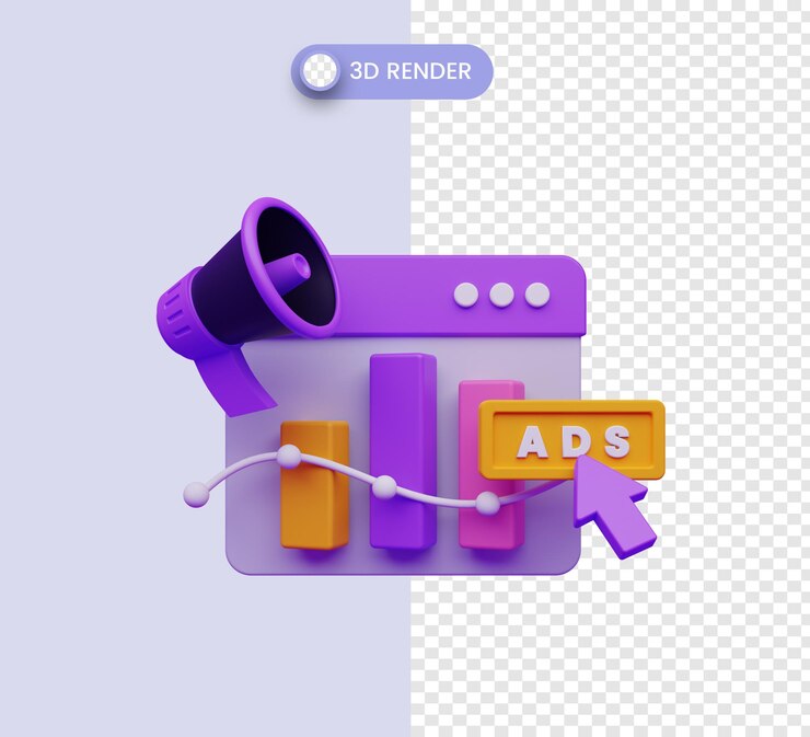 3d SEO и маркетинговая иллюстрация со значком мегафона для бизнес-аналитика и веб-аналитика