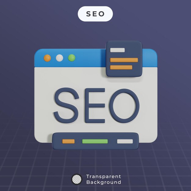 3D-SEO-tekst op een websitevensterillustratie