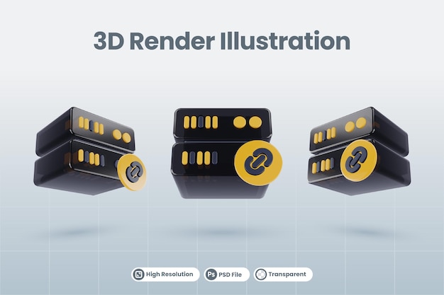 3d 링크 연결 아이콘이 있는 3d 서버 데이터베이스 그림은 격리된 렌더링