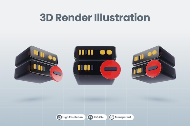 PSD 3d server database illustration with 3d minus negative icon render isolated