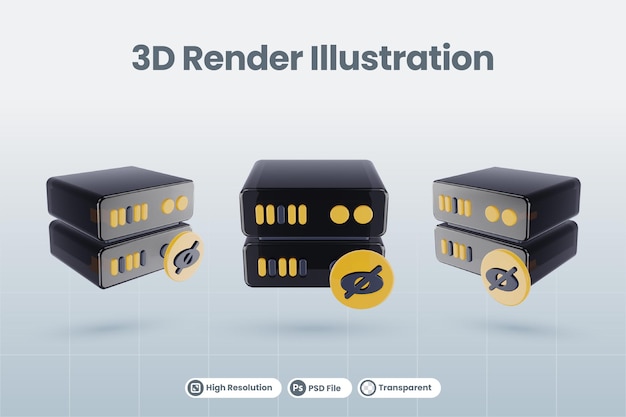 3d 보이지 않는 숨기기 아이콘이 있는 3d 서버 데이터베이스 그림은 격리된 렌더링