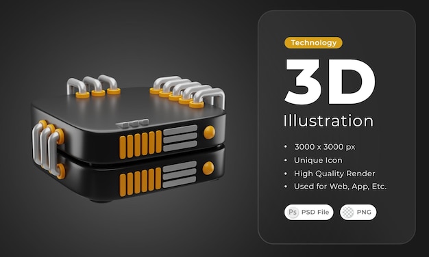 PSD illustrazione di tecnologia del server 3d