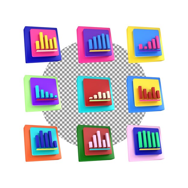 PSD 3d set bar chart icon