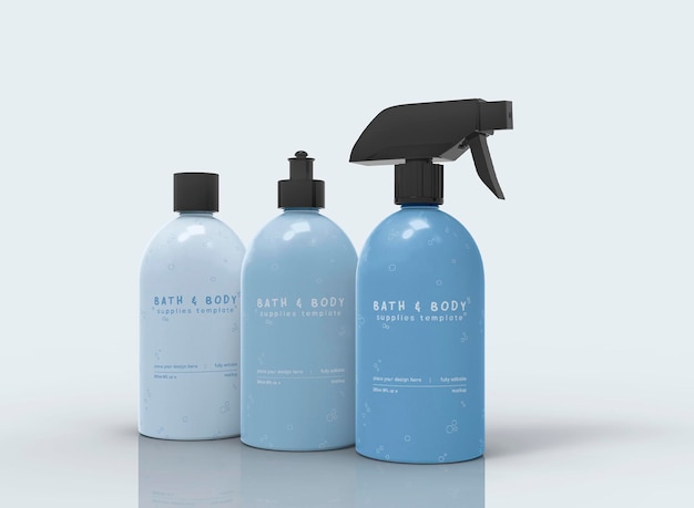 3d Set of Cosmetic Bottles Mockup
