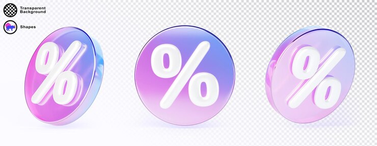 PSD 3d set of glass holographic circle sale tag or label with percent sign rainbow round shopping discount badge with percentage render icon crystal bonus price or offer with gradient
