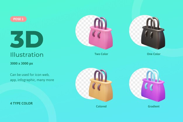 3D set icon illustration tote bag, used for web, mobile application, infographic, etc