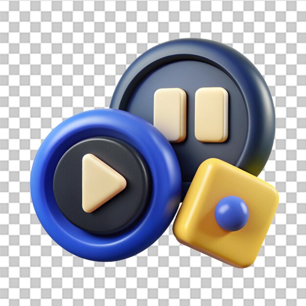중단 및 재생 버튼의 3D 세트 플레이어 개념 버튼 클릭 버튼을 누르면 시작 앞으로 녹음 중단 오디오 또는 비디오 트렌디하고 현대적인 터 3d 스타일