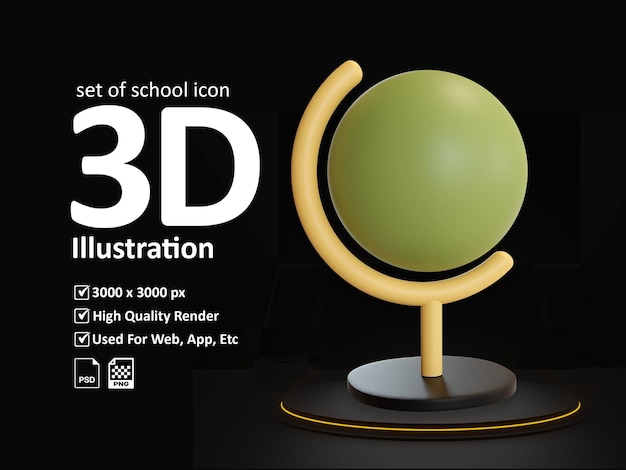 3d set of school icon globe