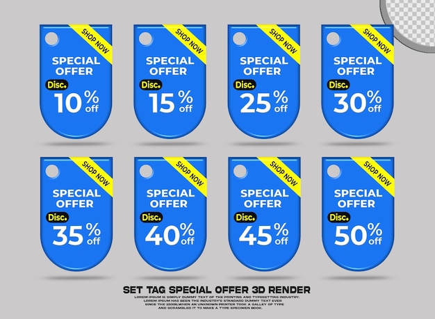 PSD 3d set tag special offer sale discount promotion blue color variation