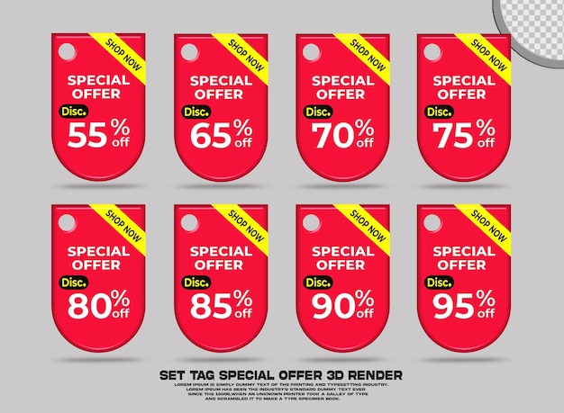 PSD 3d set tag special offer sale discount promotion red color variation