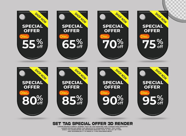 3d set tag speciale aanbieding verkoop korting promotie zwarte kleurvariatie