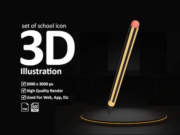 3d-set van schoolpictogrampotlood